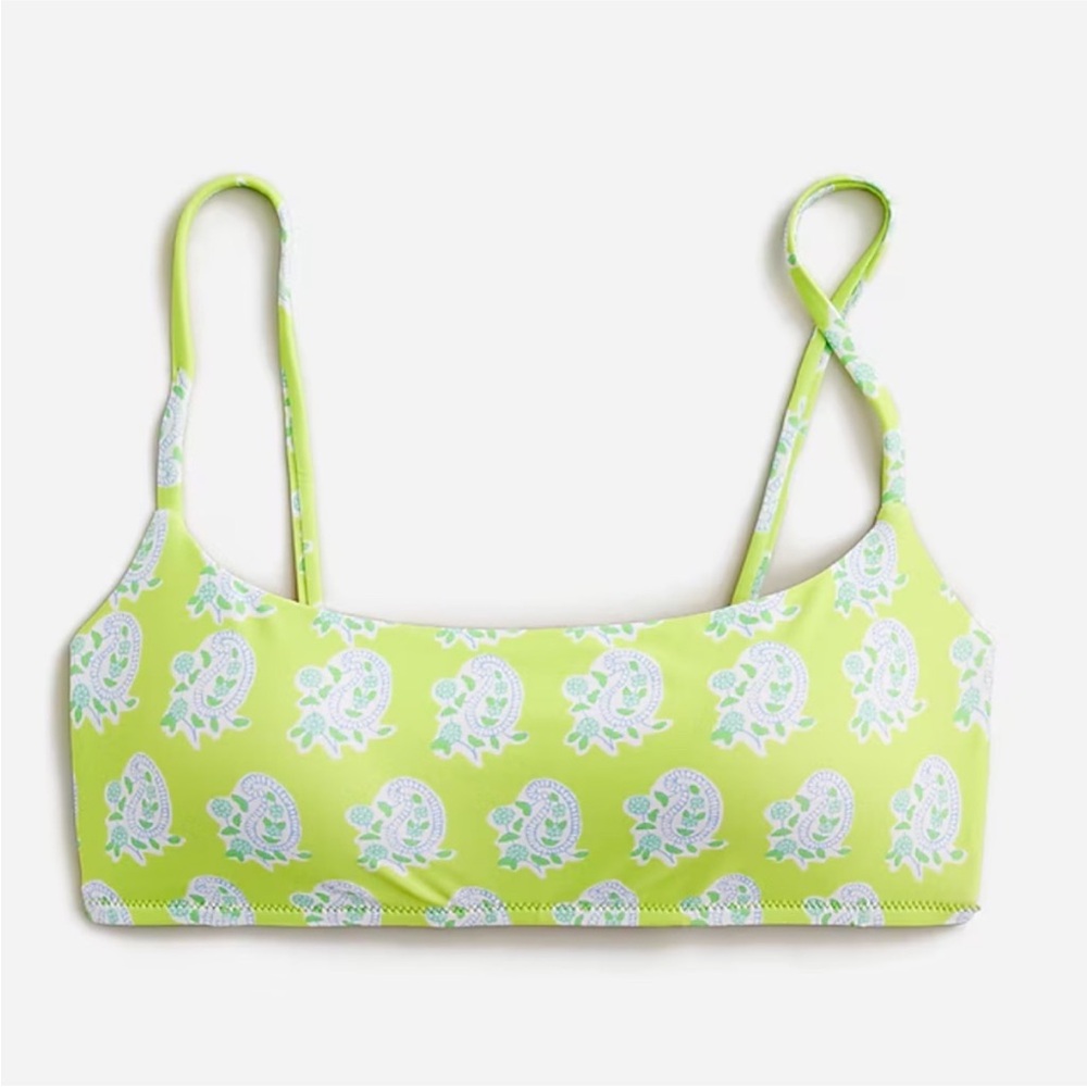 J.Crew X SZ Blockprints Bikini Top Bright Lime Green Paisley Medium